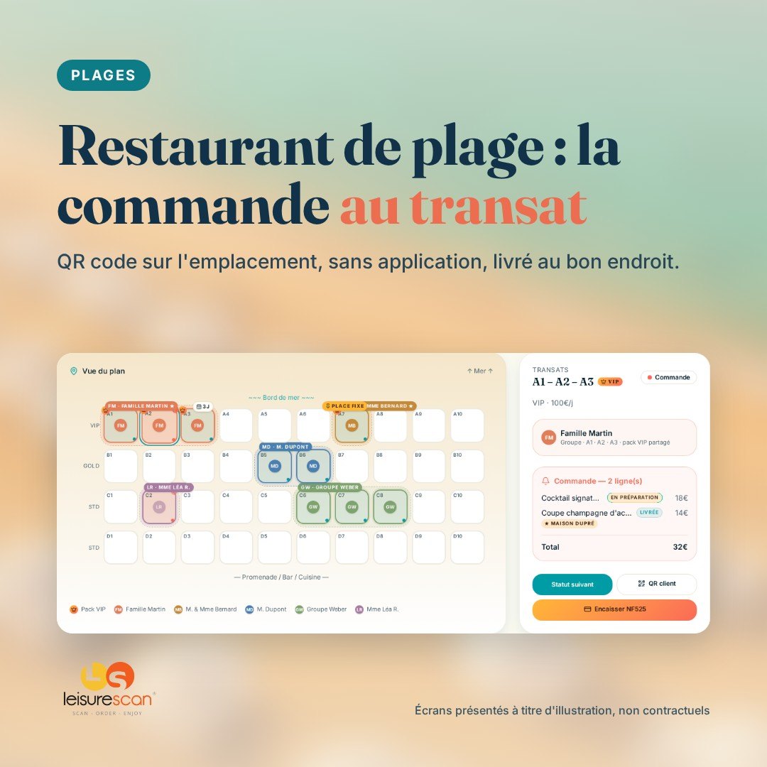 Visuel LeisureScan : commande au transat sur une plage privée