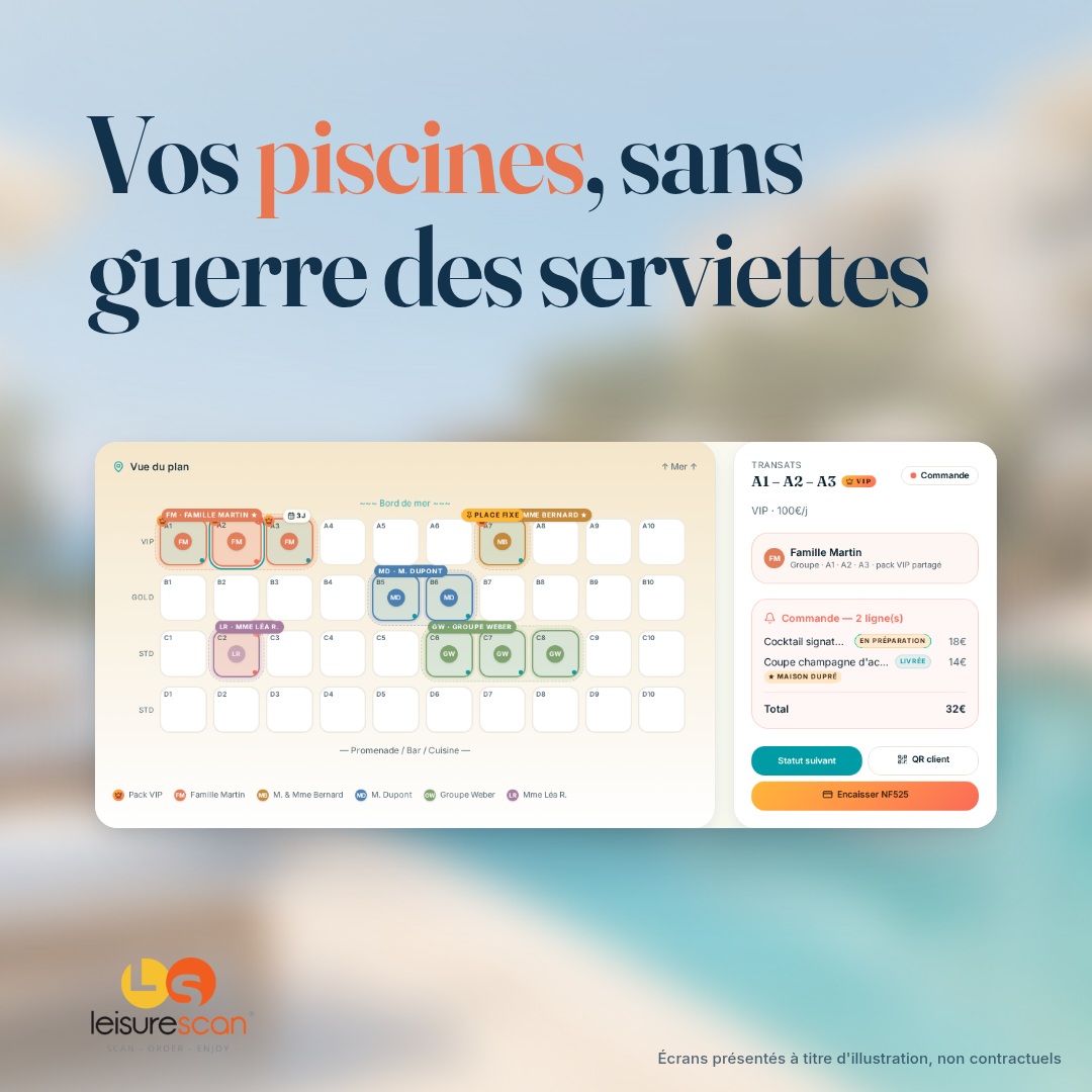 Vos piscines, sans guerre des serviettes : LeisureScan sur fond de piscine d'hôtel